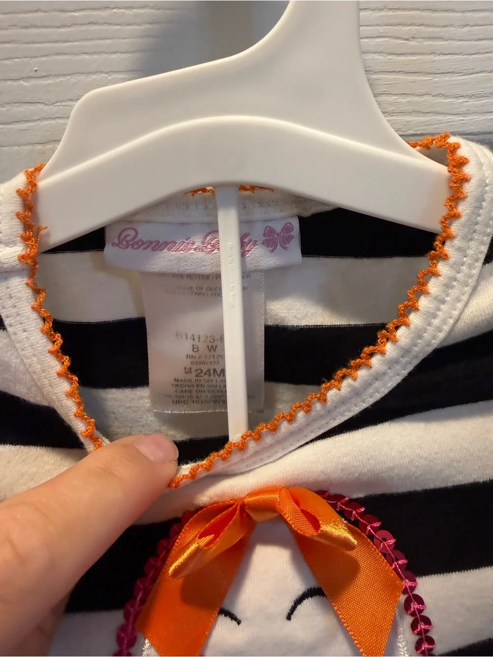 Bonnie Baby Black & White Stripe Ghost Outfit with Orange Tulle Skirt